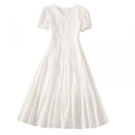 Kvinnors spetsblommiga långklänning kortärmad bohemisk strandklänning vit lång maxiklänning (vit XL)