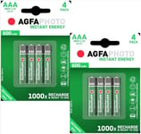 AAA RECHARGEABLE BATTERIES AGFA Ready to Use 600mAh - Dect Phones Solar Lights