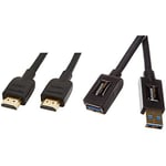 Amazon Basics Rallonge Câble USB 3.0 mâle A vers femelle A 3 m & Câble HDMI CL3 2.0 haut débit 3 m