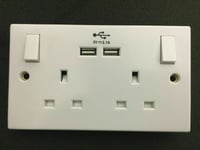 Double 2 Gang Plug Socket & Back Box Pattress 13A with 2 USB Outlets Ports