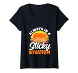 Womens Always In A Sticky Situation Canadian Cuisine Pancake Sugar V-Neck T-Shirt