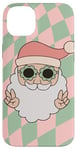 Coque pour iPhone 14 Plus Retro Christmas Santa Hippie Checker Checkered Pastel Peach