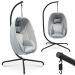 MIADOMODO® Fauteuil Suspendu Œuf - Cadre et Coussin, Hauteur Réglable, Max 160kg, Gris - Chaise Suspendue avec Oreiller, Extérieur