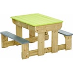 Table de pique-nique en bois massif pour enfants avec bancs et bacs en plastiques - Kangui