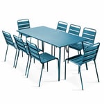 Ensemble table de jardin et 8 chaises en métal bleu pacific - Palavas - Bleu Pacific