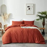 Michorinee Single Duvet Cover Set Burnt Orange Plain Brushed Microfiber Bedding Set Ultra Soft Non Iron Dark Orange Solid Color Quilt Cover with Pillowcase Zipper Closure