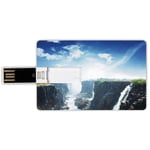 64G USB Flash Drives Credit Card Shape Waterfall Memory Stick Bank Card Style Majestic Various Weterfalls View on the Cliffs and Cloudy Sky Art,Brown Blue White Waterproof Pen Thumb Lovely Jump Drive