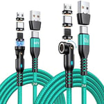 AUFU 9Pin 60W Magnetic Charging Cable[2m / 2m], 6-in-1 Magnetic Charger Cable USB C Magnetic Phone Charger Cable Data Cable for Micro USB, Type C, i-Product (Green)