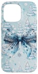 iPhone 14 Pro Max Coquette Light Blue Bow Icy Snowflakes Christmas Tree Winter Case