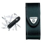 Victorinox Huntsman Couteau d'officier Noir & 4.0520.3 Etui-Ceinture - Pochette en cuir noir avec fermeture Velcro