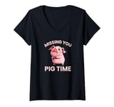 Womens Funny Pig Missing You Pig Time V-Neck T-Shirt