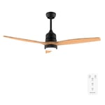 Cecotec - Ventilateur de Plafond avec Lumière EnergySilence Aero 5275 Black&Lightwood - 40 W, Diamètre 132 cm, 3 Pales et 6 Vitesses, LED 18 W, Télécommande et Minuterie, Mode Été/Hiver