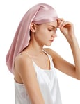 LilySilk Mulberry Silk Sleep Cap 100% 19 Momme Long Silk Bonnet for Curly Hair, Night Cap for Sleeping, Silk Hair Wrap for Women Rosy Pink