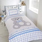 Chilldren Bedding Set, Blue Single Duvet Cover for Boys and Girls featuring Teddy Bear, Snuggle and Cuddle Duvet Cover Set