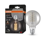 OSRAM Vintage 1906 smoke tinted LED lamp, 7.8W, 360lm, globe shape with 95mm diameter & E27 base, warm white light, spiral filament, dimmable, life of up to 15,000 hours
