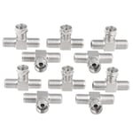 QKP en Alliage De Zinc British F Type Mâle à Double Connecteur Femelle M/F Joiner Adaptateurs Coaxiaux T-Forme pour TV Tuner Antenna Câbles 10 PCS