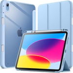 Coque Pour Ipad 10 (10,9 Pouces, Modèle 2022, 10ème Génération) Avec Porte-Stylet, Étui Housse Arrière Transparent Fin Support Antichoc Tablette (Bleu Ciel)