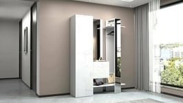 Dmora - Meuble d'entrée Vilmaro, Armoire multifonctionnelle avec 2 Portes, Cintre Mural avec 2 miroirs, 140x35h190 cm, Blanc