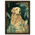 Golden Retriever Dog in Nature Modern Watercolour Illustration Artwork Framed Wall Art Print A4