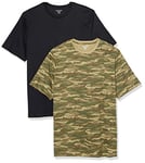 Amazon Essentials Men's T-Shirt Regular-Fit Short-Sleeve Crewneck, Pack of 2, Black/Camo Print, XS