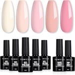 TOMICCA Vernis Semi Permanent, 5 Couleurs Vernis à Ongles Avec Base Coat &Top Coat No Wipe,Rose Nude Pink Gel UV Semi Permanent Soak Off Nail Art Kit De Démarrage Cadeau, 7 x 8ml