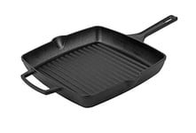 Prestige x Nadiya Cast Iron Griddle Pan - Pre Seasoned Square Cast Iron Pan 25cm, Induction suitable, BBQ & Oven Safe, Toxin Free Cast Iron Skillet Griddle Pan, Black