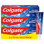 Colgate Deep Clean Whitening Toothpaste, 3 x 75 ml | Fights cavities | Removes plaque | Clinically proven fluoride toothpaste | Mint toothpaste