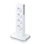 Multiprise 8 prises parafoudre sur socle USB 2m blanc