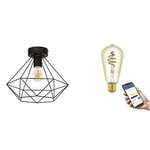 Eglo Deckenlampe Tarbes, Deckenleuchte im Vintage Design INKL. E27 Smart Home Connect.z Leuchtmittel, dimmbare Retro-Lampe aus schwarzem Stahl, warmweiß-kaltweiß