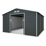 Abri de jardin métal anthracite 12,27 m² + kit d'ancrage