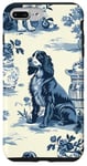 Coque pour iPhone 7 Plus/8 Plus Décoration vintage à rayures avec cocker en toile bleue et blanche