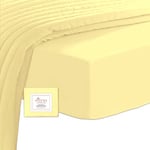 Pizuna Coton Peigné Drap Housse 160x200 cm Jaune Doux, 100% Coton Longue Tige 400 Fils Armure Satin, Drap Housse de Luxe Bonnet 40 cm (Jaune Doux Drap-Housse Coton 2 Personnes)