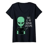 Womens This Is My Human Costume Alien Funny UFO Design V-Neck T-Shirt