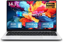 Ordinateur Portable 14,1"",Pc Portable Celeron J4125,8Go Ram,256Go Ssd Pc Ordinateur Windows 11 Pro,Laptop 1920 X 1080 Ips Écran,Prise En Wifi 2,4 G/5 G Hz,Bt5.0,Clavier Pleine Taille