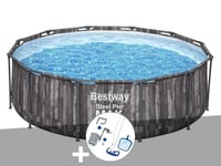 Kit piscine tubulaire ronde Bestway Steel Pro Max décor bois 3,66 x 1,00 m + Kit d'entretien Deluxe