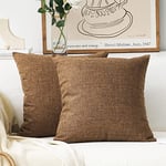 Home Brilliant Brown Linen Cushion Covers with Invisible Zipper, Decorative Cushion Cover for Sofa, Pillow Protector 60cm x60cm, 2 Pieces, 24inch, (60 x 60, Brown)