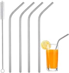 Pack of Four Stainless Steel Straws and Brush Set - Reusable Metal Milkshake St