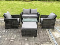 5 Seater Dark Grey Mixed High Back Rattan Sofa Set Rectangular Coffee Table Garden Furniture Outdoor Patio