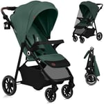 LIONELO EMMA ONE Poussette Canne jusqu'à 22 kg de 6 mois à 4 ans Roues Pivotantes 360° Absorption Totale des Chocs Pliage à Une Main Dossier et Repose-Pieds Auvent Ajustable XXL UPF50+ (Green)