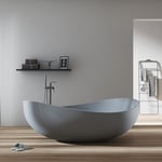 Grande Baignoire îlot moderne en fonte minérale pour salle de bain, isolation thermique - Gris mat - 180x110x62cm - wave - Cache bonde au choixAvec