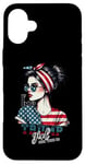 Coque pour iPhone 16 Plus Trump Girl Messy Bun Trump 2024 Élection Drapeau américain