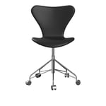 Fritz Hansen - 3117 Sjuan - Helklädd Läder / Soft Black - Kontorsstolar - Arne Jacobsen - Svart