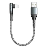 BLACKSYNCZE Short iPhone Charger Cable 0.3M [MFi Certified] Lightning Cable Right Angle iPhone Charging Cable Nylon iPhone Lead Fast Charging Cable for iPhone 14 13 12 11 Pro Max XR XS X 8 7 - Grey