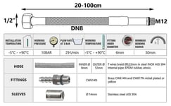 20-100 cm pitkä M12 x 1/2 tuuman BSP joustava hanan liitin Hanan letku vesiputki 20 cm