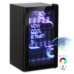 HCK Réfrigérateur Pour Boissons, Mini Frigo Avec éclairage Moderne Cyberpunk, 98L Petit Frigo Silencieux de 0-10°C, Mini Bar Intérieur, Pour Salle de Jeux, Fête, Noir.