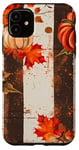 Coque pour iPhone 11 Marron Pop Art Rayures Automne Falling Leaves Citrouille Spice