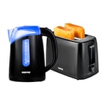 Geepas 650W 2 Slice Bread Toaster & 2200W Illuminating Electric Kettle Combo Set - 1.7L Cordless Jug Kettle for Hot Water Tea, Toaster with 6 Level Browning Control, Cancel - 2 Year Warranty