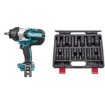 Makita DTW1002Z Clé à chocs sans balai, 1 000 N m, couleur bleue & US PRO B1340 Jeu de 16 douilles à choc 1/2" de 10 à 32 mm