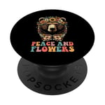 Couronne de fleurs avec ours marron PopSockets PopGrip Adhésif