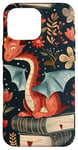 Coque pour iPhone 16 Pro Max Motif de ver de bibliothèque Cute Dragon Books Cottagecore